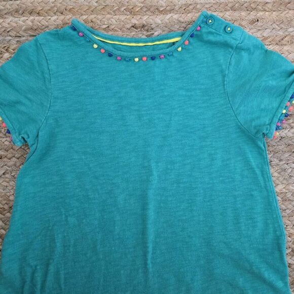 MiniBoden Sz 9-10 Charlie Rainbow Pom Jersey Dress Holiday Christmas Green Dress - Picture 2 of 3